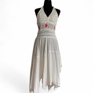 Vintage White Fairycore Hippie Asymmetrical Halter Neck Dress